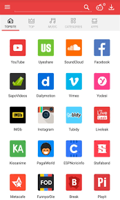 all apps which vidmate support downloading from.