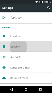 security option in settings.