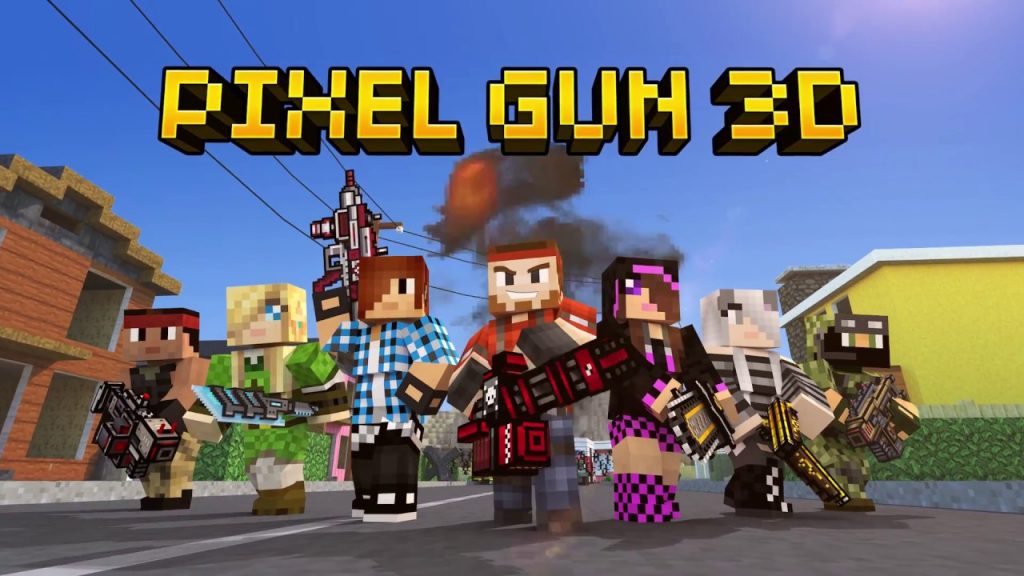 pixel gun 3D logo with characters.