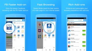 features of uc browser, collage of three images.