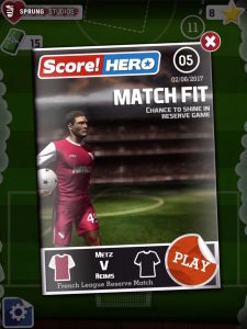 be a match fit in score hero and play mets vs reims
