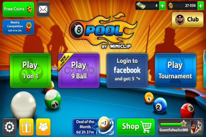 8 ball pool mod apk screen on first glance