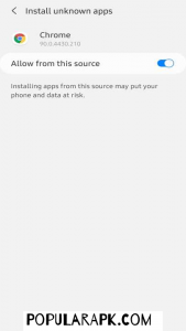 Click on yes to allow from this source from chrome broswer in how to mod apk guide