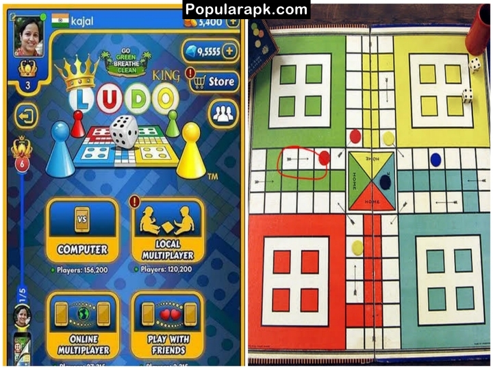 comparison of digital boards and paper board of ludo game.