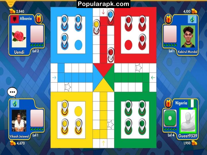 ludo classic board with four colors and 4 players.