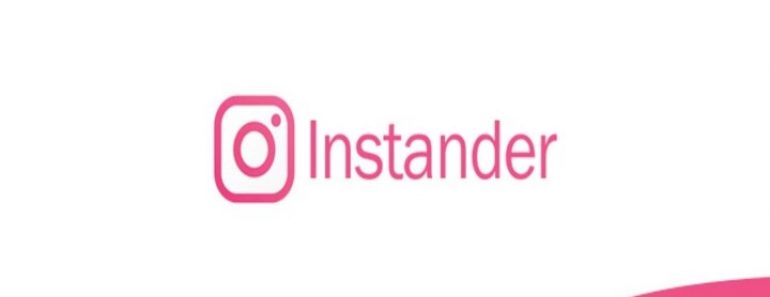 pink instander logo with white background and pink splash in bottom.