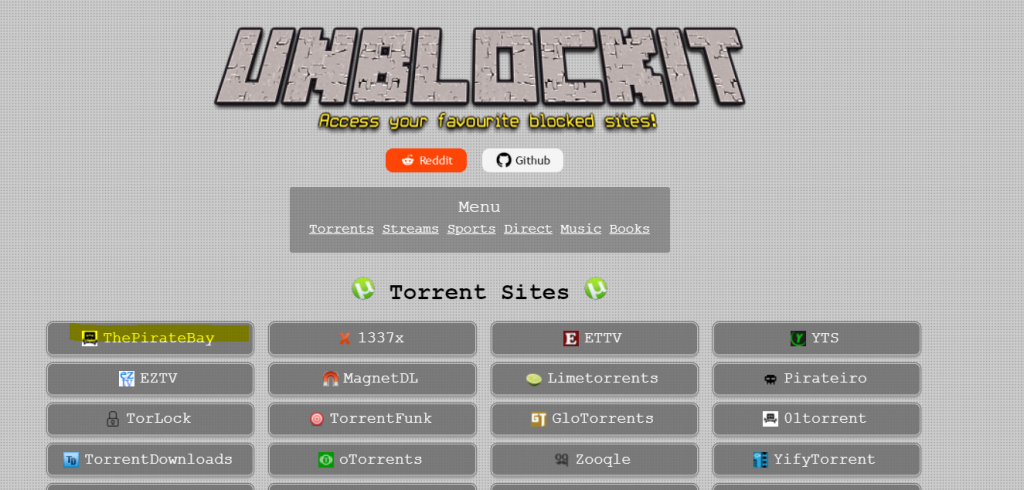 unlbockit wensote for proxy and links.