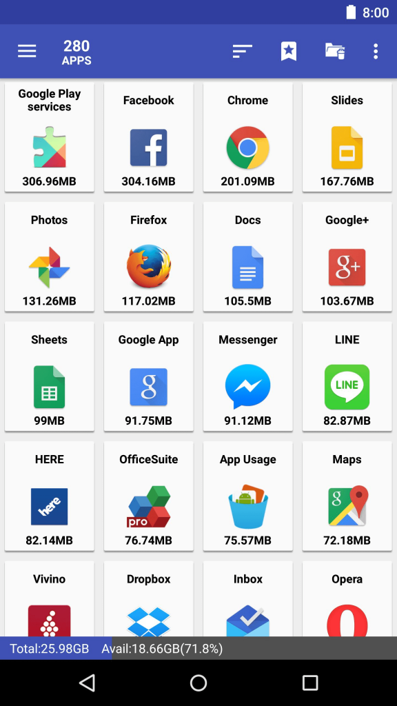 along with installed apps, shows storage for each app in mod apk.