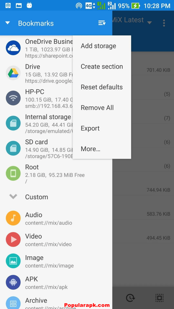 bookmark places and add storage options in the app to access files.