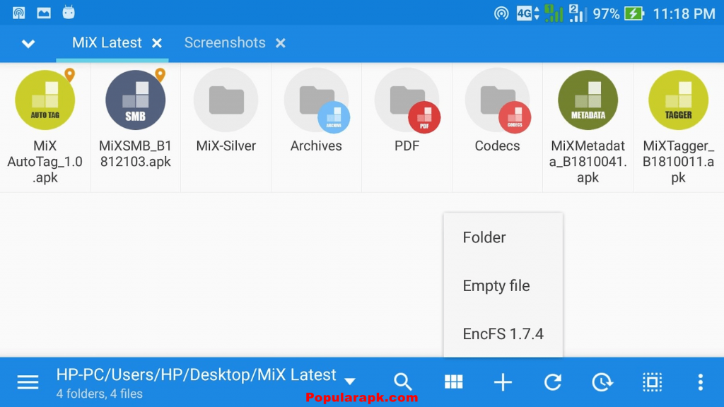 each file type is indicated by icon of the type in mixplorer.