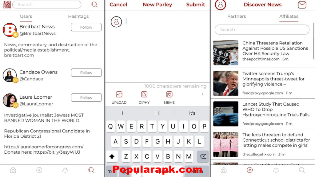 Parler App - inside view of apk