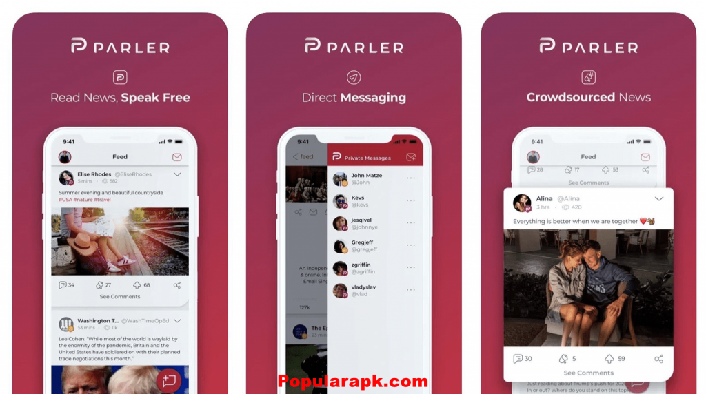parler app - 3 new feature screenshots