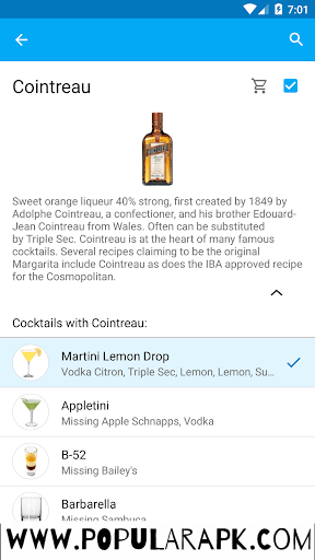 sample of wine details in the app and its recipie