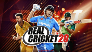 Real Cricket 20 mod apk close up cover image.