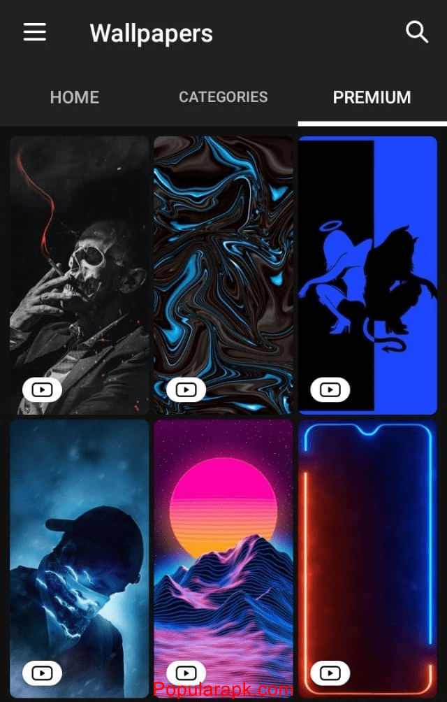 display of wallpapers inside the app.
