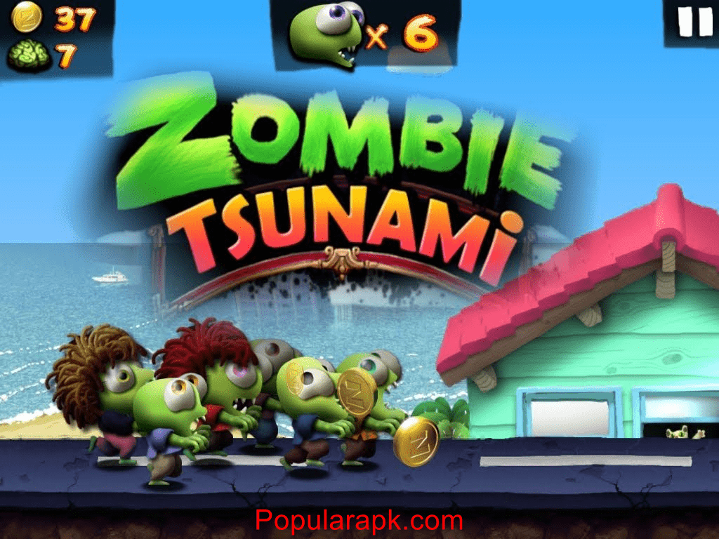 zombie tsunami mod apk logo with cover image.