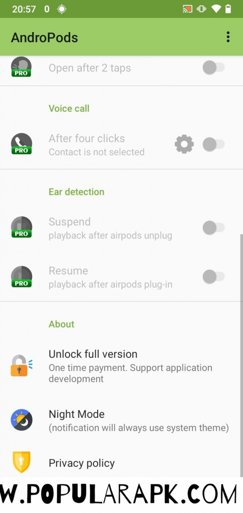 Andropods Inside view of the app