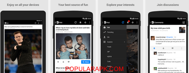 several fetures shown in phone with 9gag mod apk installed