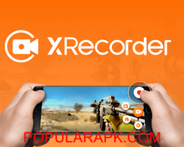 xrecorder app on phone with phone in hand. orange background.