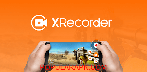 xrecorder app on phone with phone in hand. orange background.