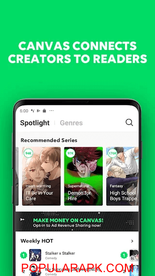 read all the latest comics for free. green background.