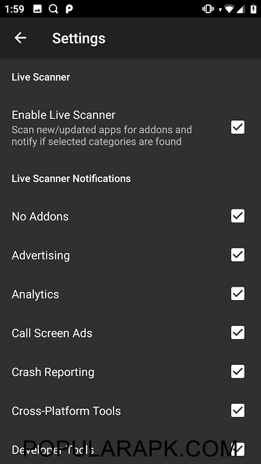 all features in addons detector app.