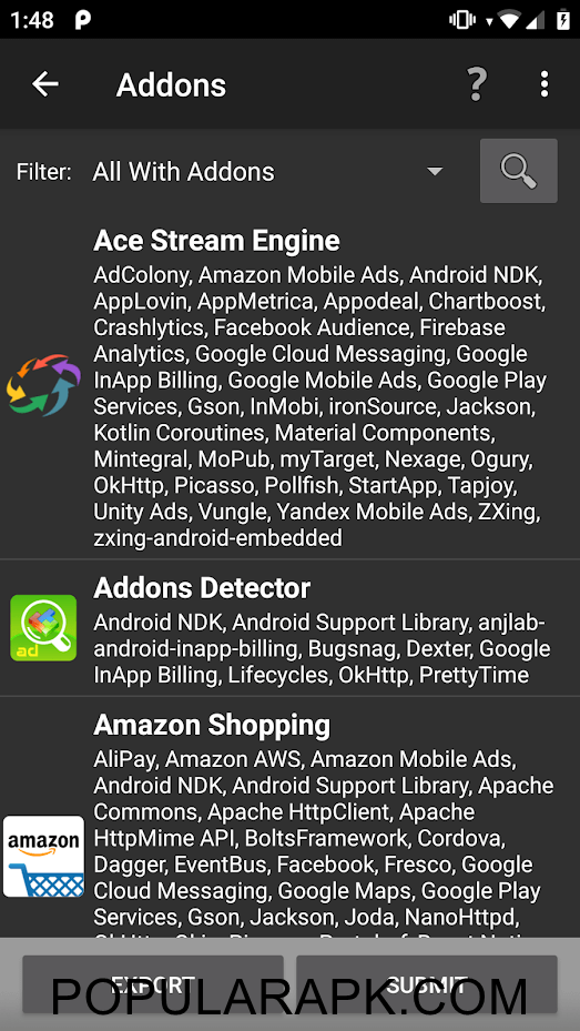 identify apps with addons