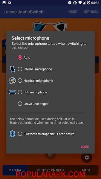 configuration screen of lesser audioswitch pro apk