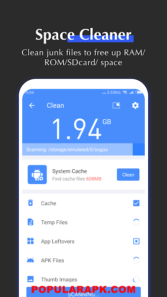 displaying the space cleaner of this app.