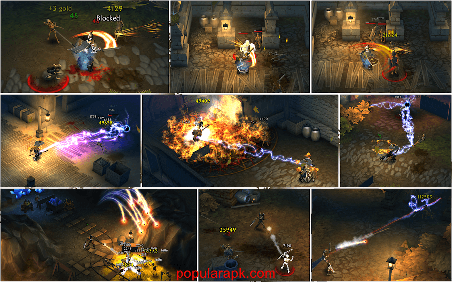 collage of gameplay screenshots of eternium mod apk unlimited gems