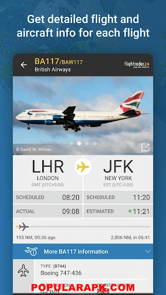 you can get deatiled flight info with this app.