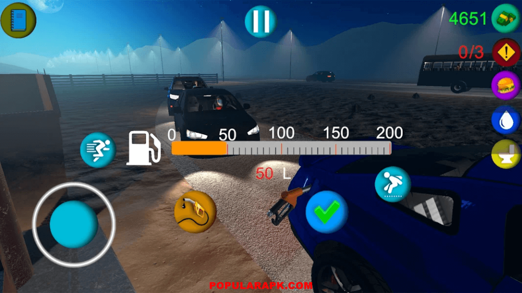 realistic controls shows how much fuel to fill.