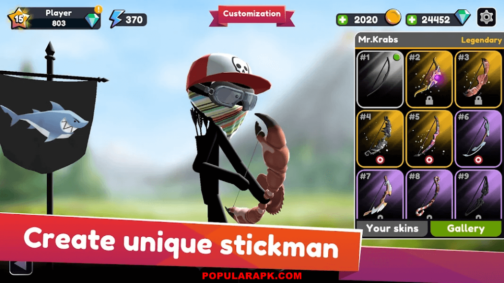designing your own stickman with powerful weapons.