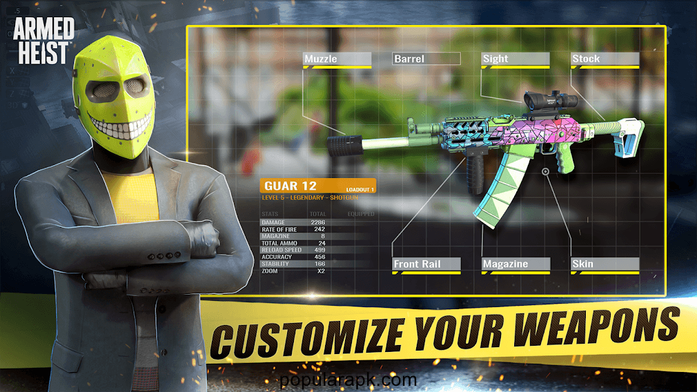 customize your weapons according to your battle style in armed heist mod apk.