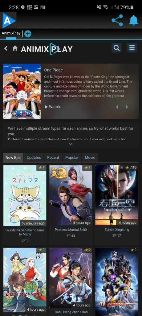 app contains all the popular animes.