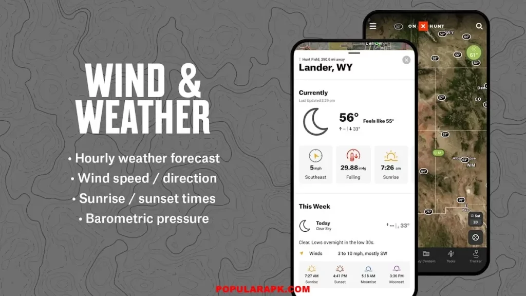 onx hunt premium apk will show you the accurate wind & weather conditions.